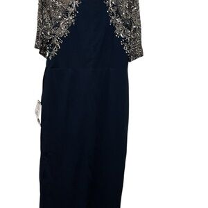 Adrianna Papell Navy Maxi Dress with Silver Detailing